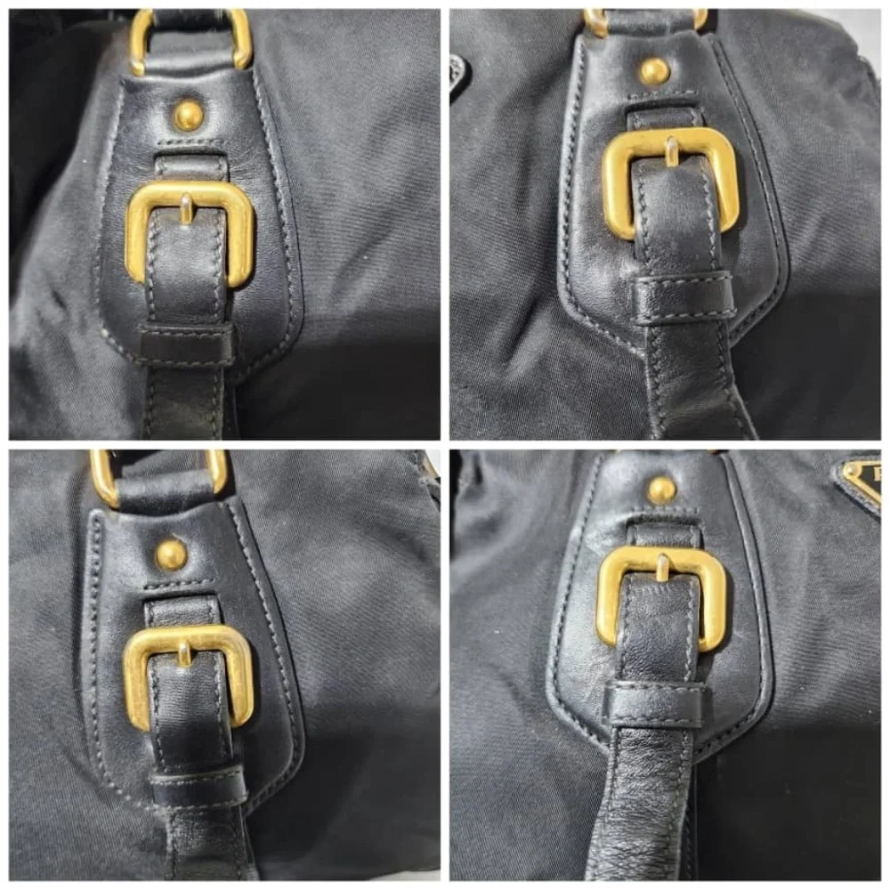 Authentic PRADA Tessuto Nylon And Leather Bauletto Bag Black